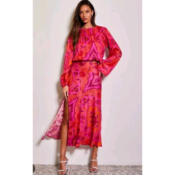 Fifteen‎ Twenty Womens Small Slip Skirt MATCHING SET Retro Floral Side Slit Maxi